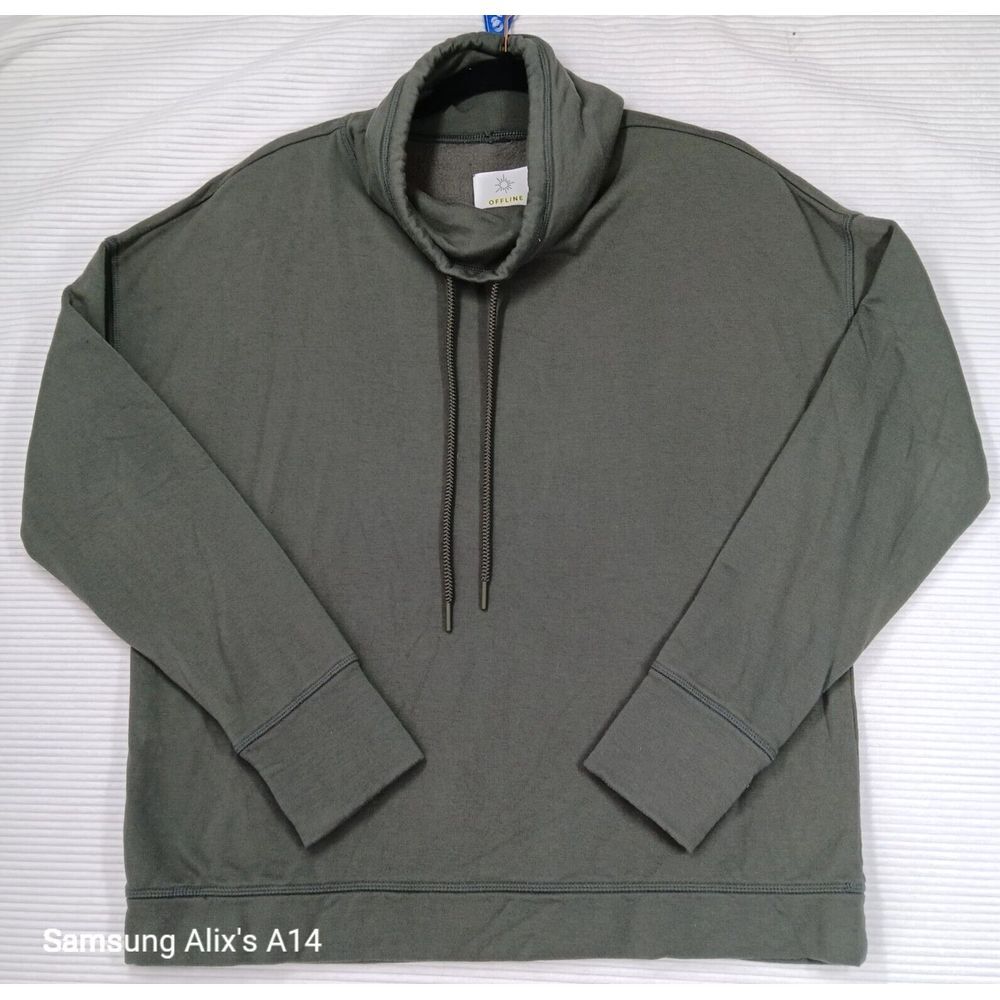 Offline By Aerie Women Medium Snow Day Sweatshirt Olive green Mock Neck Pullover
